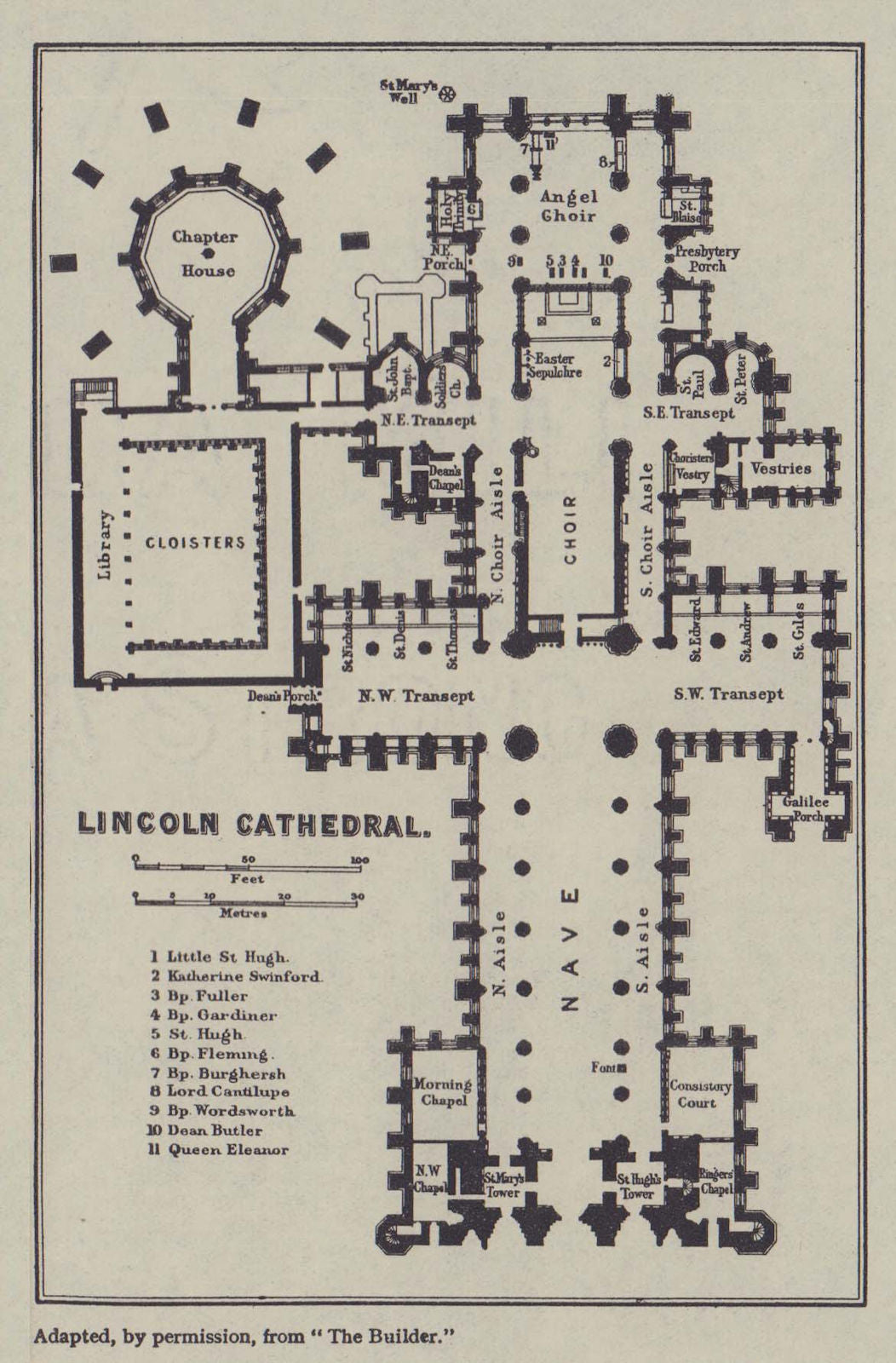 Lincoln Cathedral ground floor plan. Lincolnshire 1920 old antique map chart